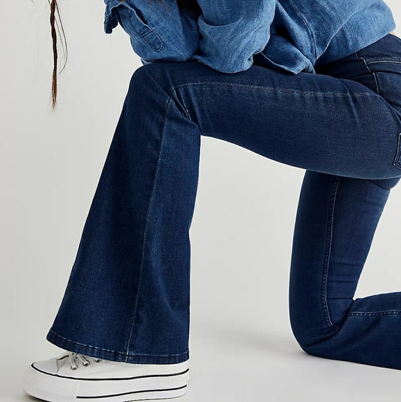 Free People Denim - Free People Dark Wash Flare Wide Leg Jeans Boho
